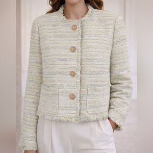 Tweed Blazer Jacket Size 14 Gold Button NWT Old Money Quiet Luxury Easter